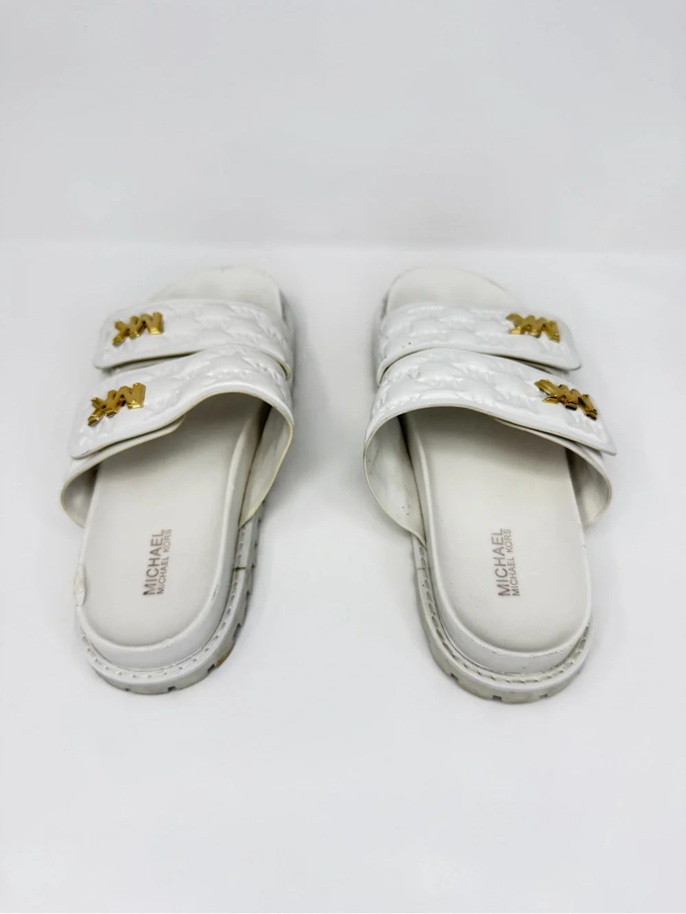 Michael Kors White MK Logo Slide Sandals Women 8.5M
